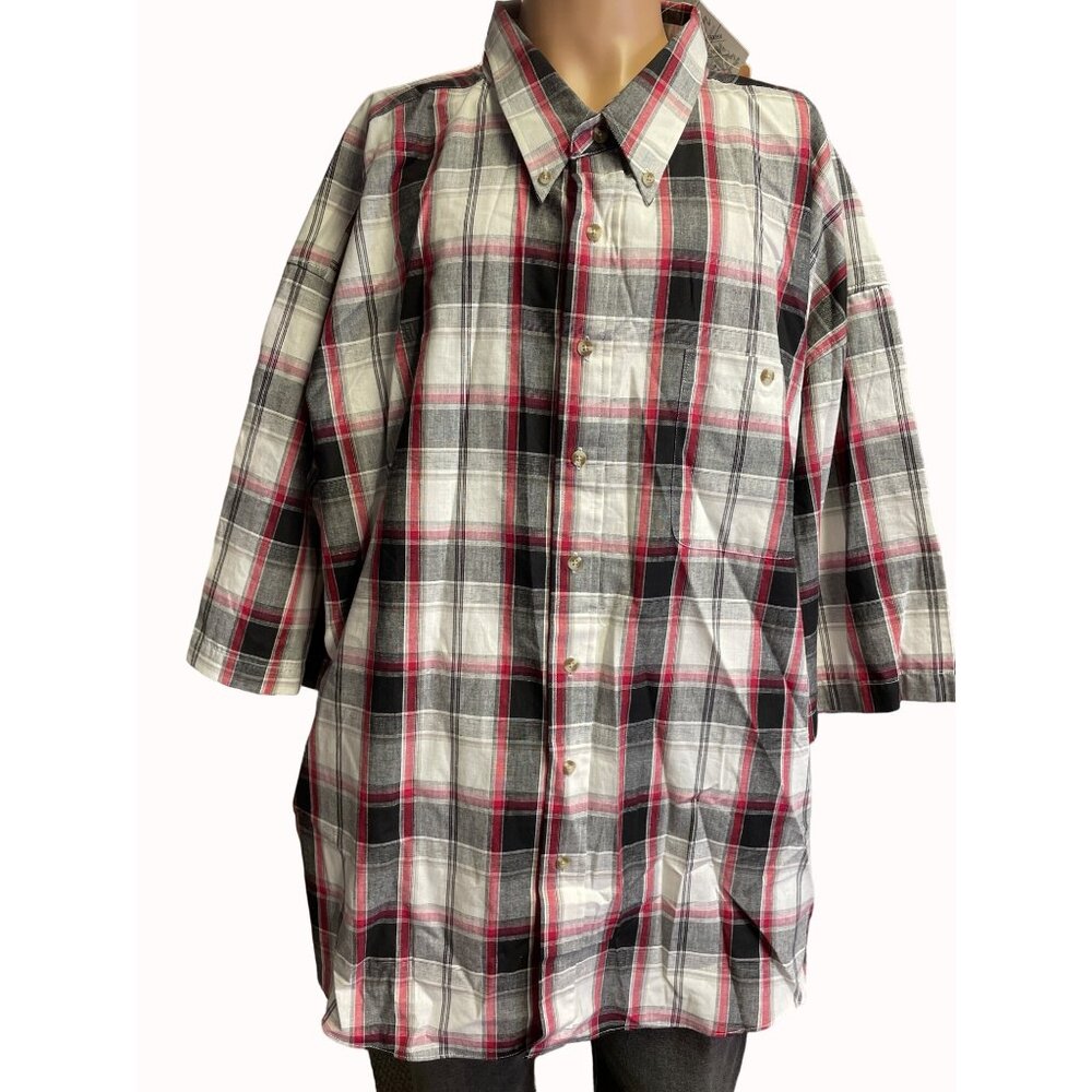 Raider Men's Red Multi Checkered Button Up Shirt Short Sleeve Size 5X SKU 4582